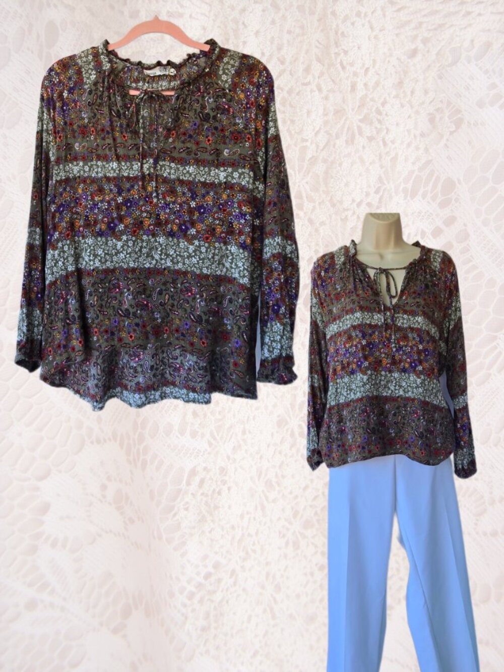 Everleigh Boho Peasant Blouse Festival Casual Relaxed Fit Top Women's Size Med